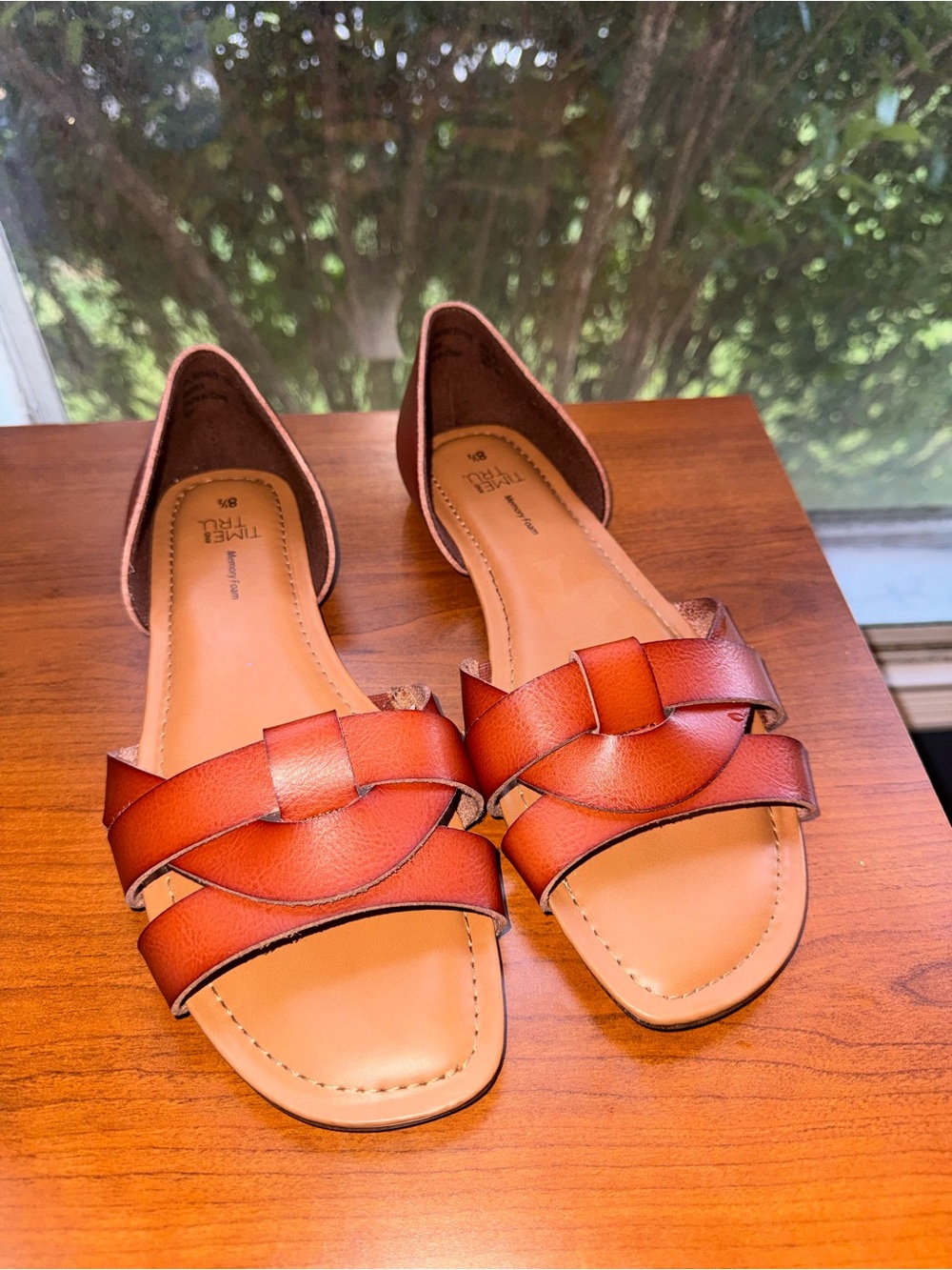 Tieks Women’s Brown Leather Open-Toe Sandals with Weave Detail